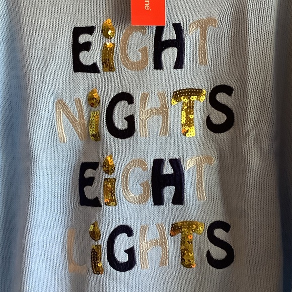 Light Blue Women's Sweater with Festive Text Design - Picture 2 of 5